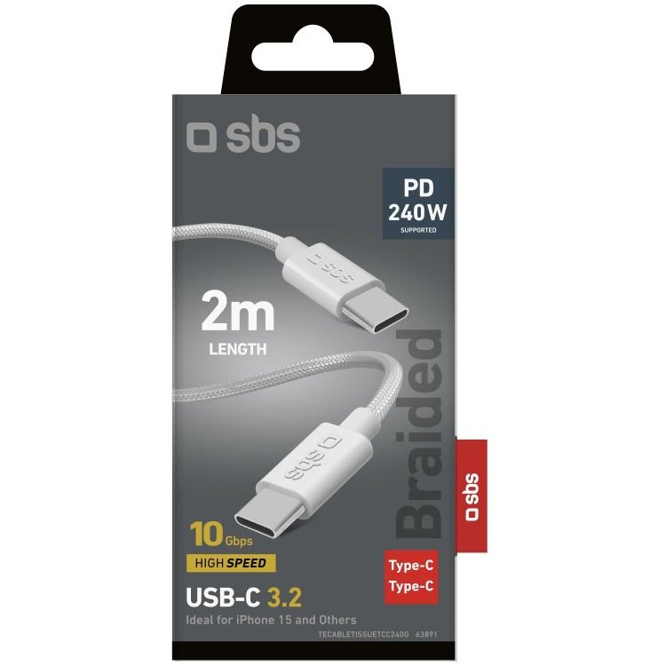 SBS Câble USB C 3.2 tressé (10Gb/s) PD 240W, 2m