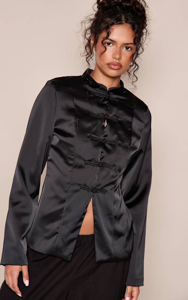 Noir Veste Col Mandarin En Satin