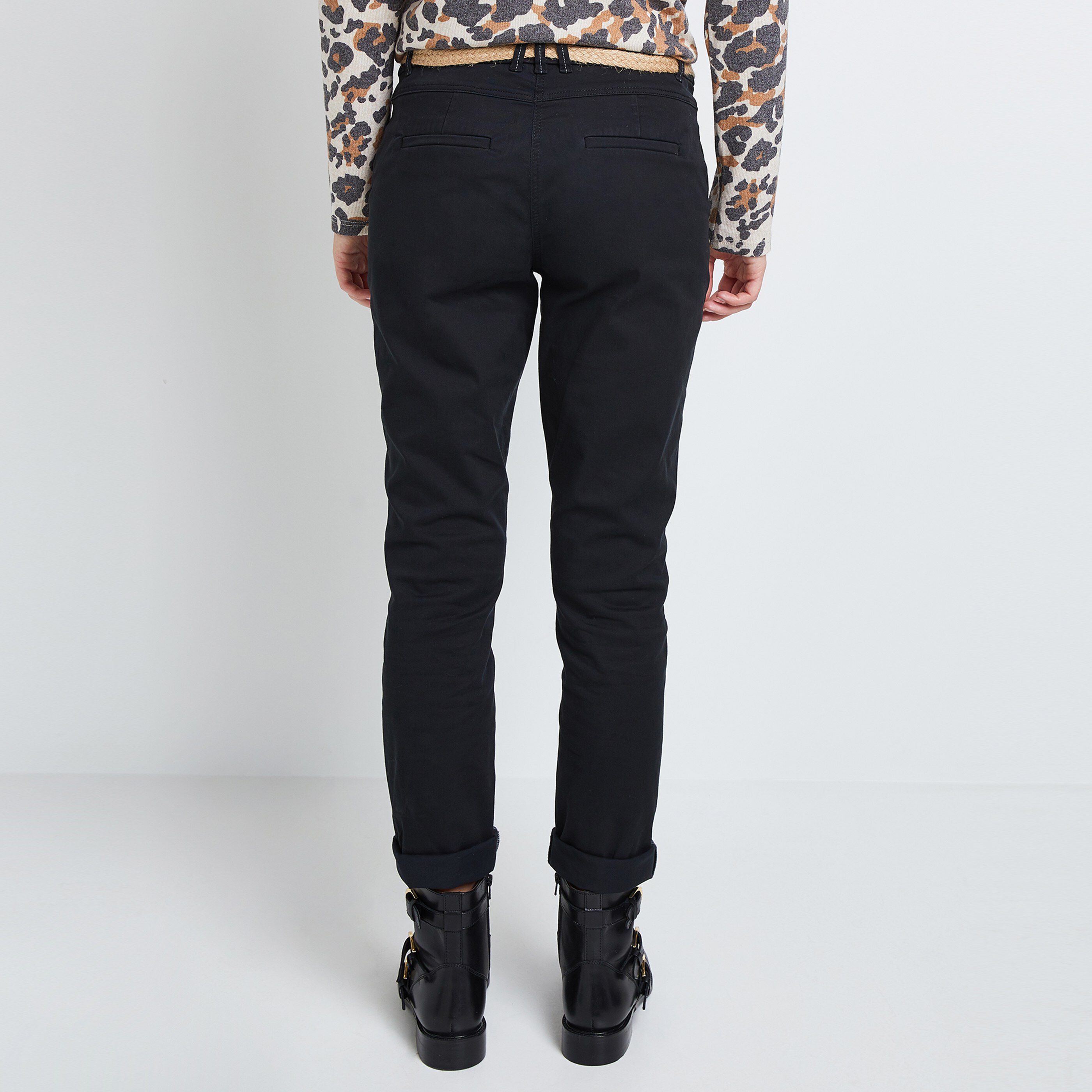 Pantalon chino avec ceinture femme - NOIR