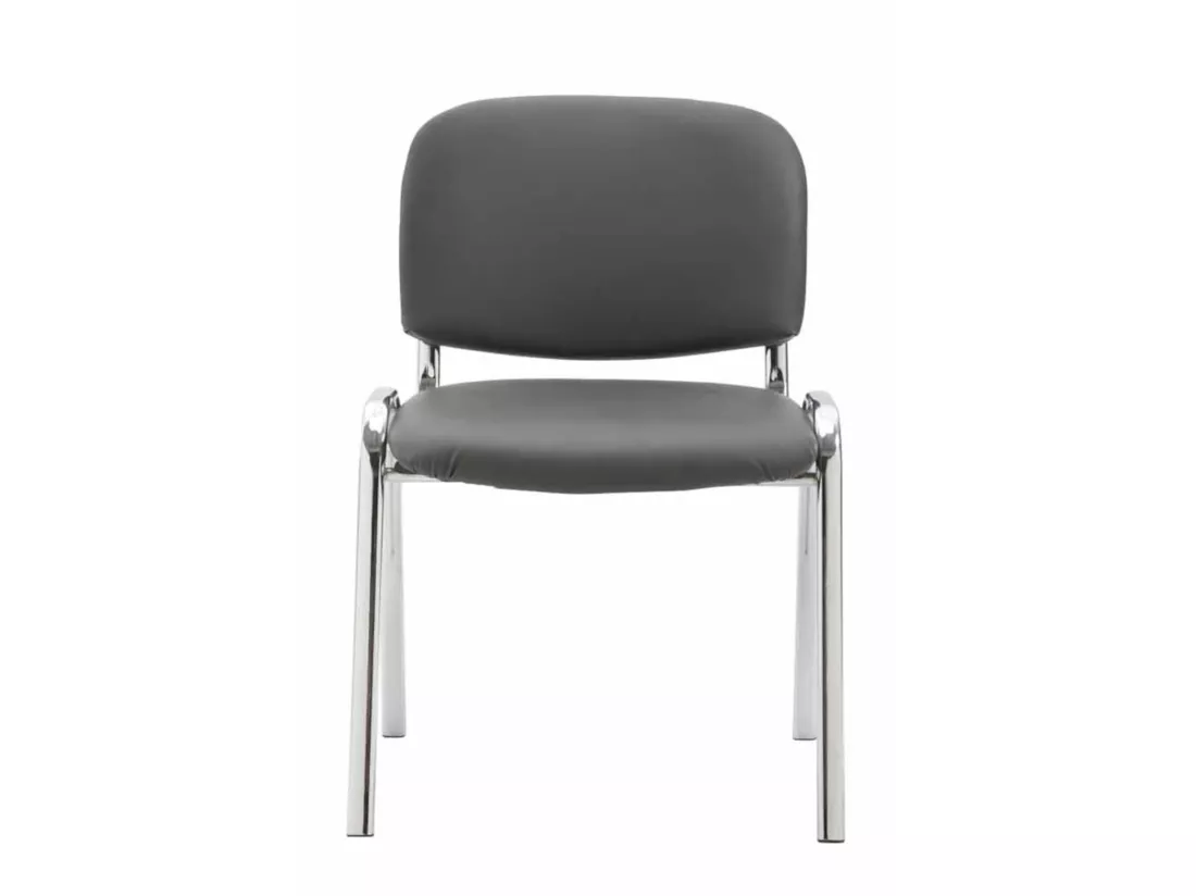 Lot de 4 Chaise de conférence - Similicuir & Métal chromé - Gris - Ken