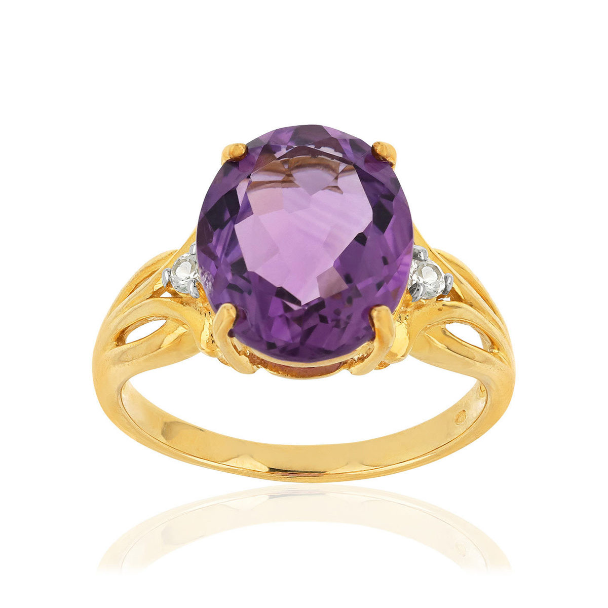 Bague or 375 jaune améthyste ovale et topazes