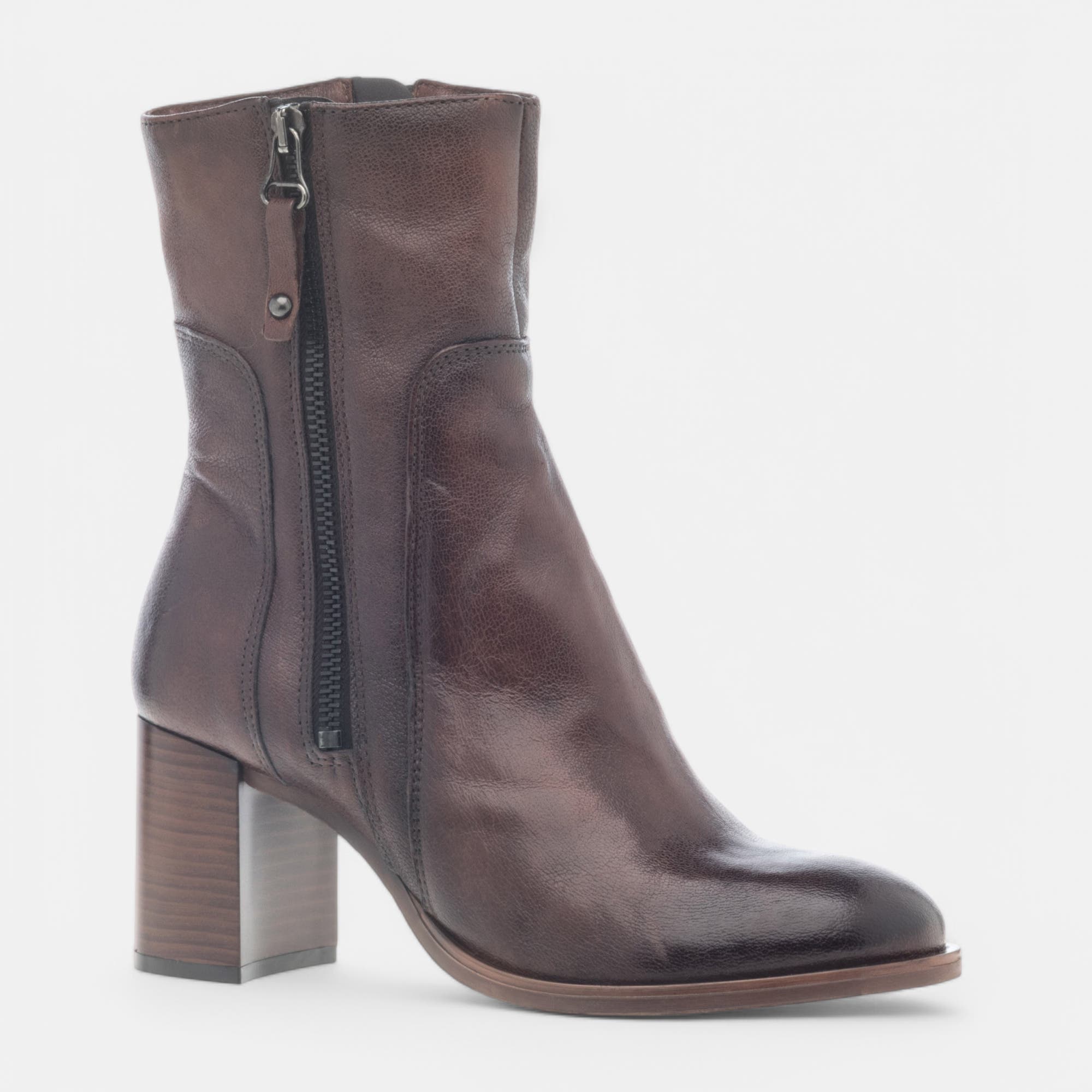 Bottines à talon Femme en cuir cognac