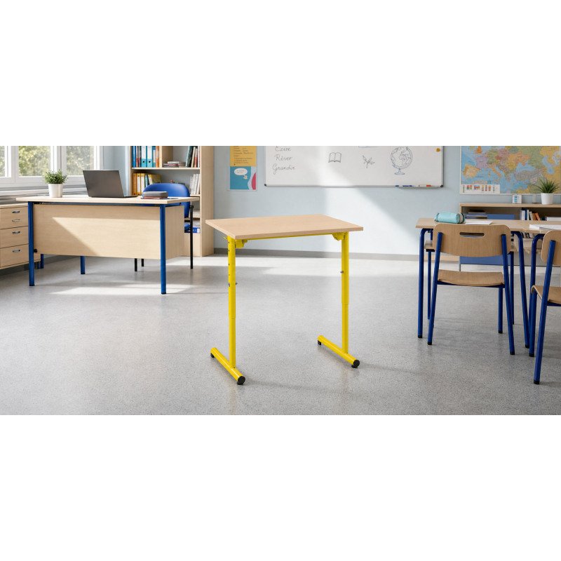 Table scolaire 1 place SYLLAB L.70 cm plateau hêtre réglable en hauteur, taille 4 à 6 pour CP à Lycée