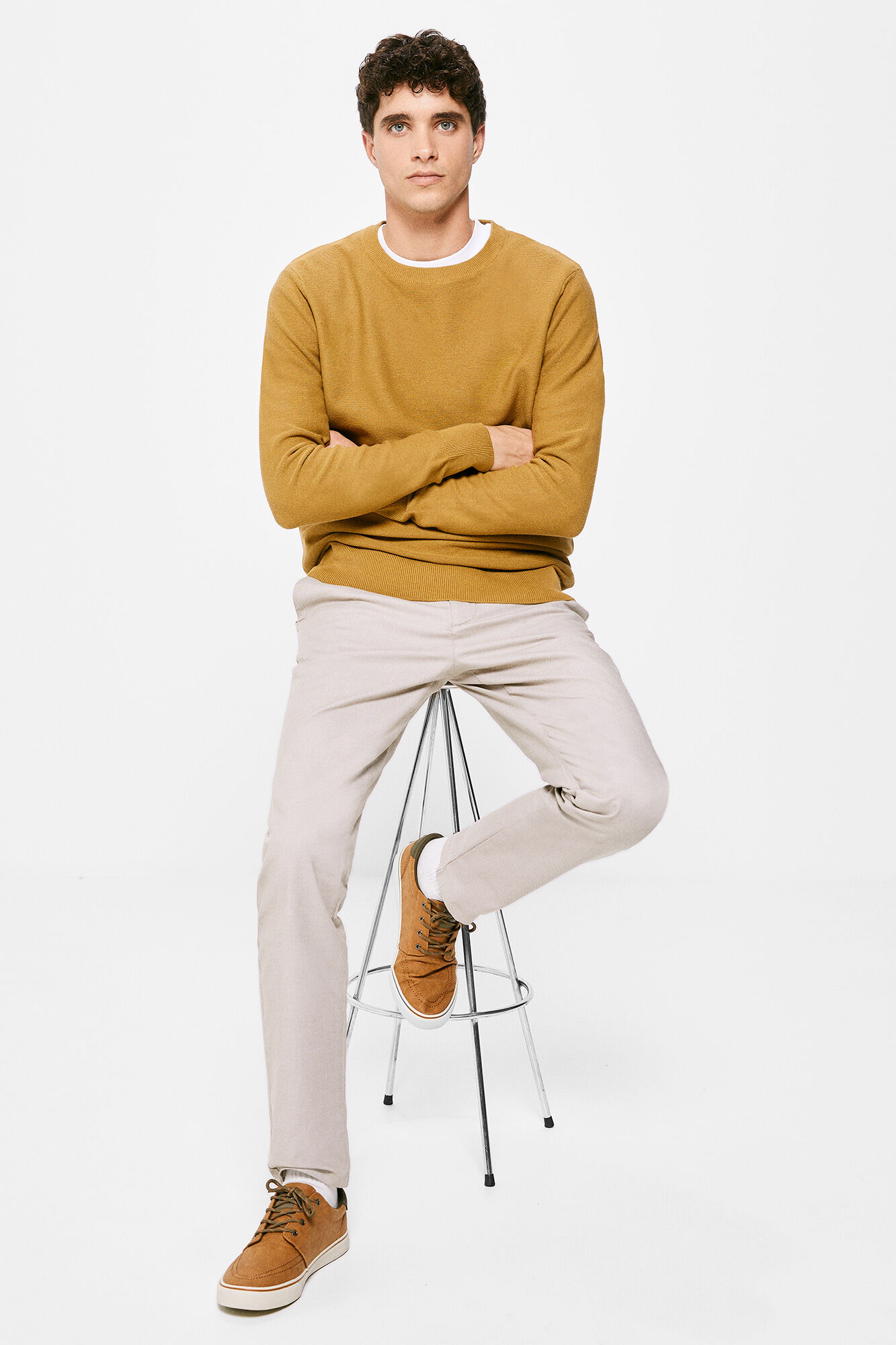 Calça chino bicolor estruturada - bege