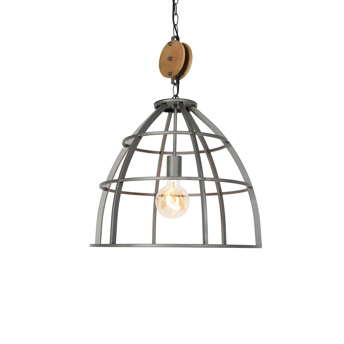 Smart hanglamp donkergrijs met hout 47 cm incl. Wifi G95 - Arthur