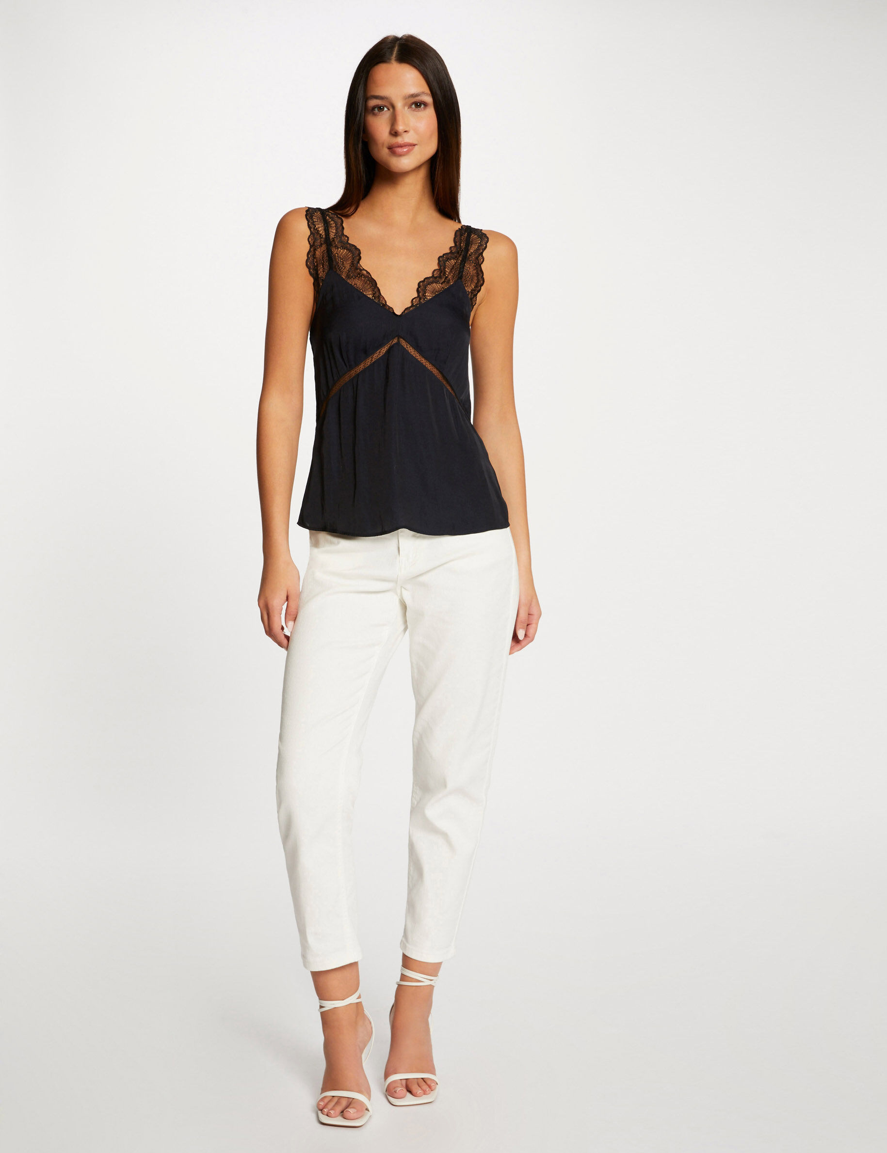 Blouse bretelles larges à dentelle marine femme - marine