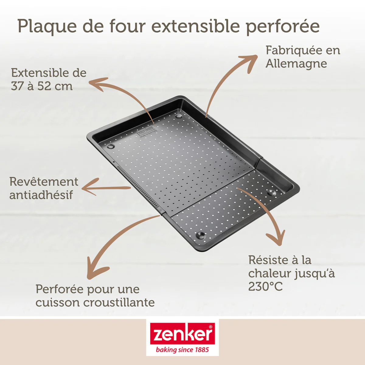 Lot de 2 plaques à pizza rectangulaires perforées extensibles 37 à 52