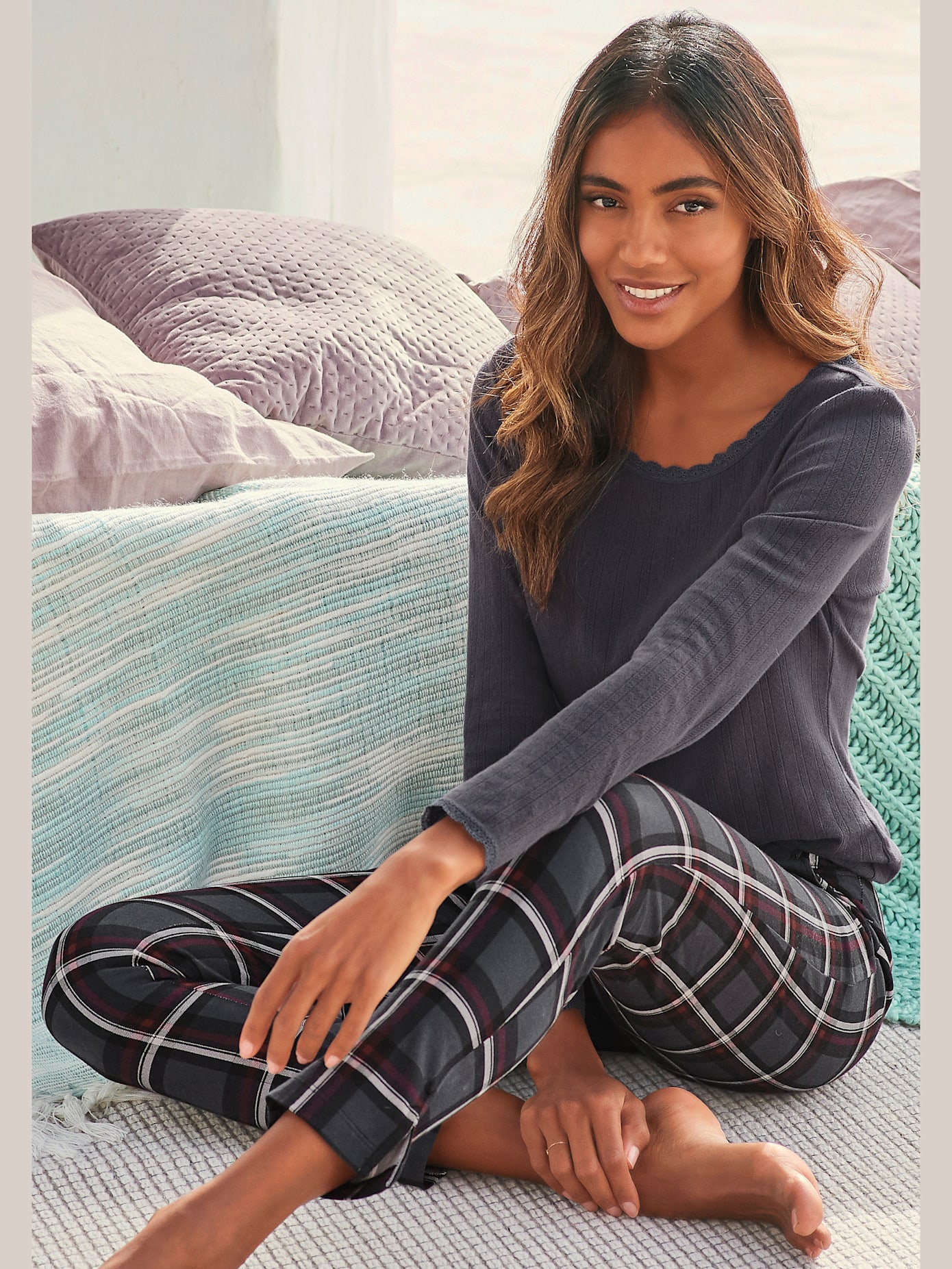 Haut de pyjama t-shirt de nuit fantaisie en tricot ajouré