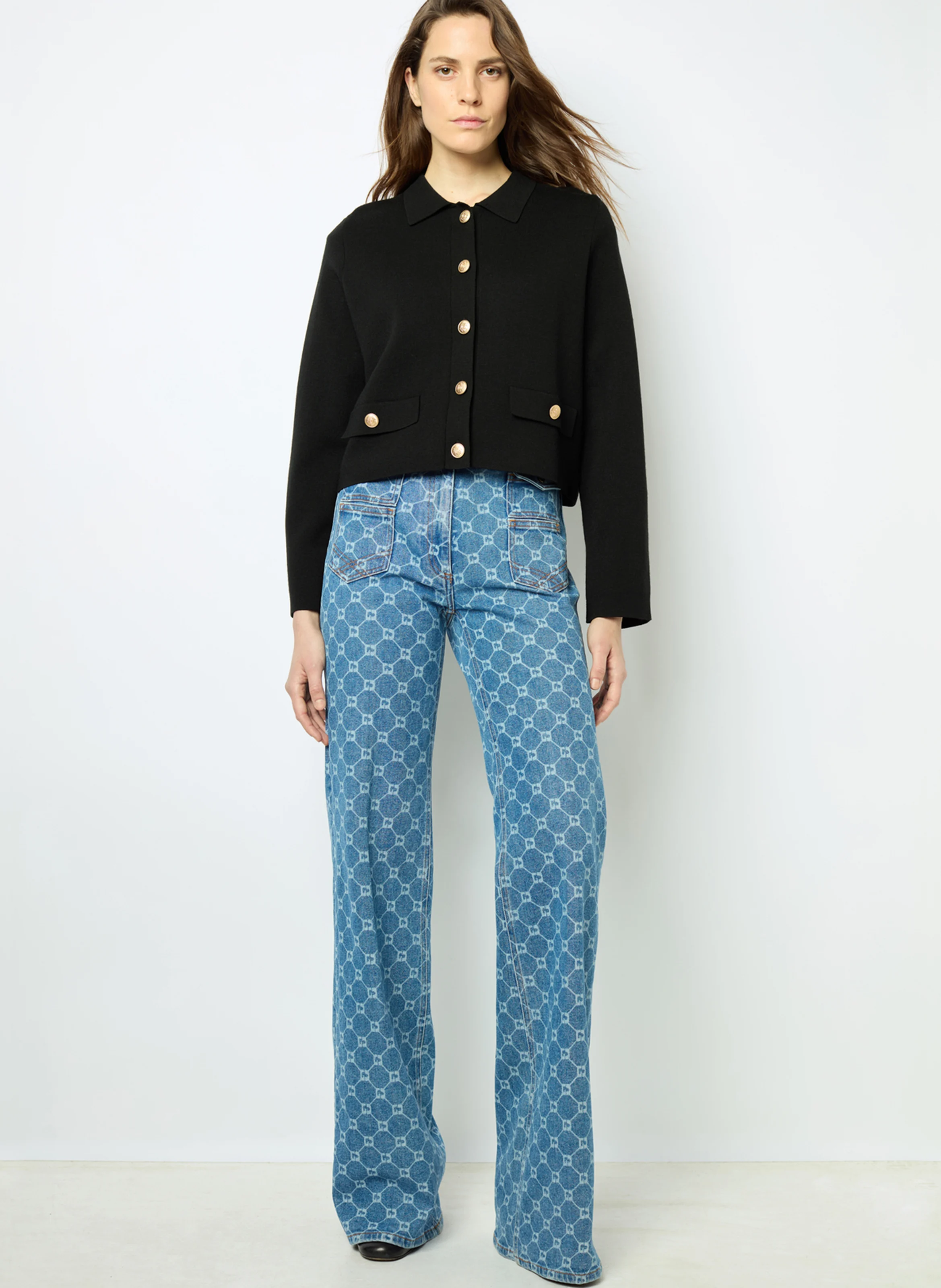 JULIE - Gilet col polo en laine mélangée | Noir