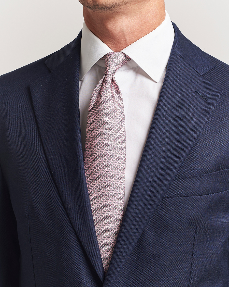 Brioni Printed Silk Tie Pink