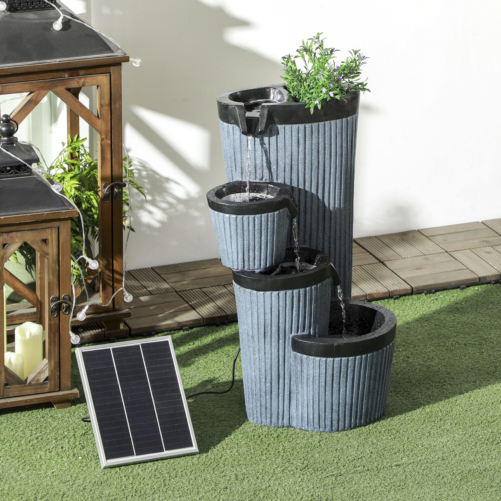 Outsunny Gartenbrunnen mit LED-Beleuchtung grau 33L x 30B x 57,5H cm