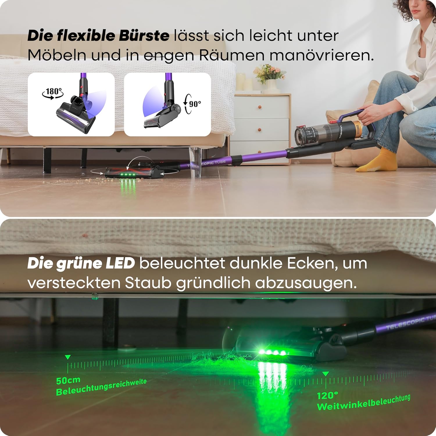 UNINELL HOME Akku Staubsauger 48000Pa/550W/65Min, Staubsauger Kabellos Selbstladender mit LED-Display, Akkustaubsauger Anti-Verhedderung-Bürste Super Leise für Teppich,Hartboden und Tierhaare