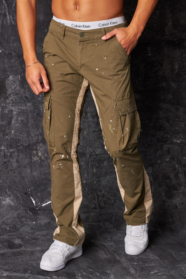 Pantalon cargo taché kaki