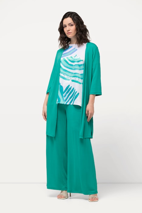 Longjacke, Rippjersey, offene Form, V-Ausschnitt