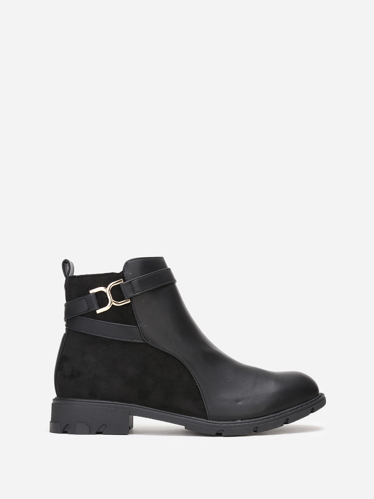 Bottines bi-matières à boucle grandes tailles- Noir