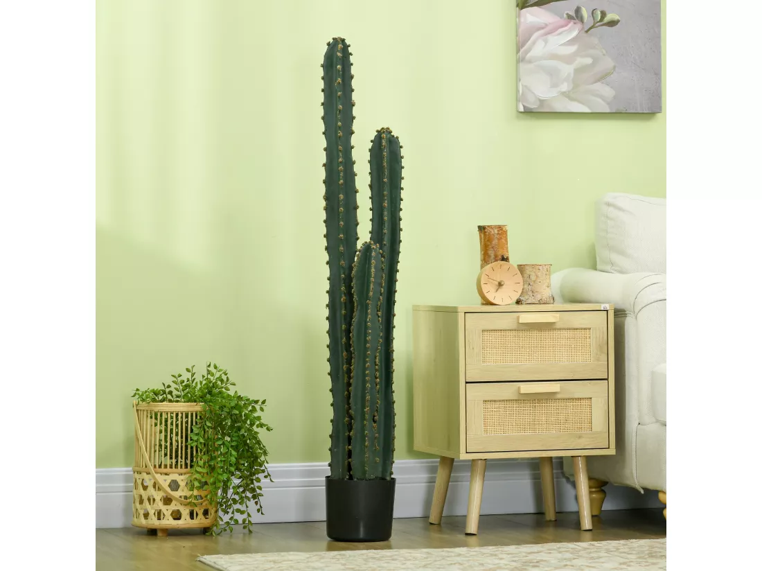 Cactus artificiel grand réalisme plante artificielle grande taille dim. Ø 18 x 120H cm vert