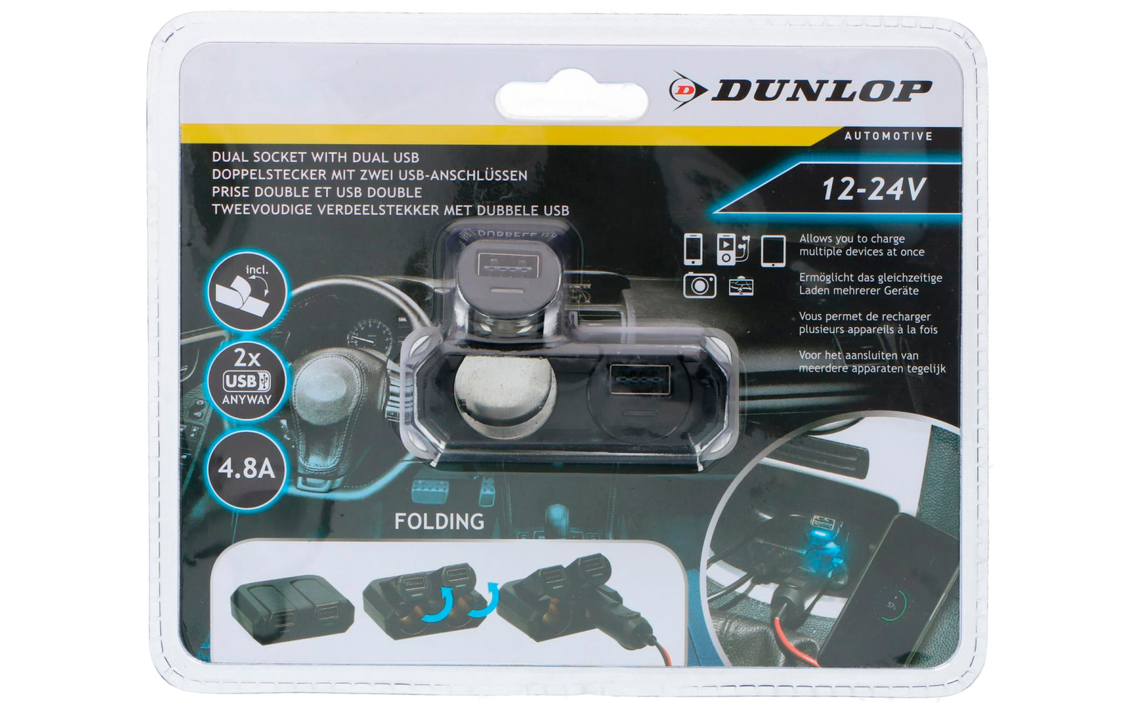 Dunlop 2-fach Steckdose 12/24 V mit 2 x USB
