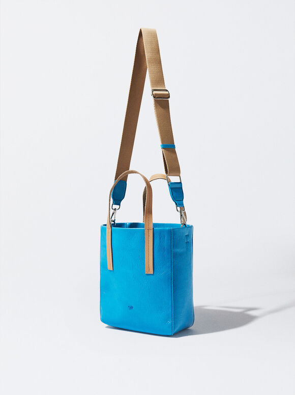 Bolsa tote personalizável em couro envernizado - Azul