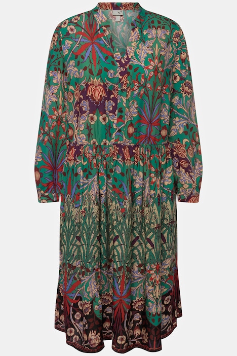 Midikleid, Patchdruck, V-Ausschnitt, Langarm