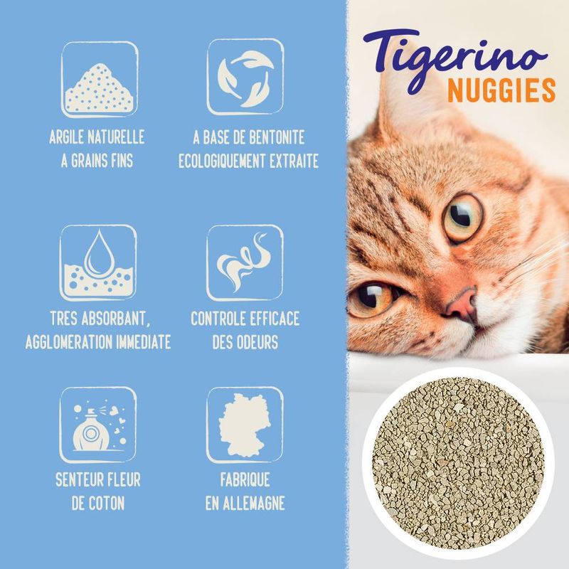 Litière Tigerino Nuggies (Ultra), senteur fleur de coton