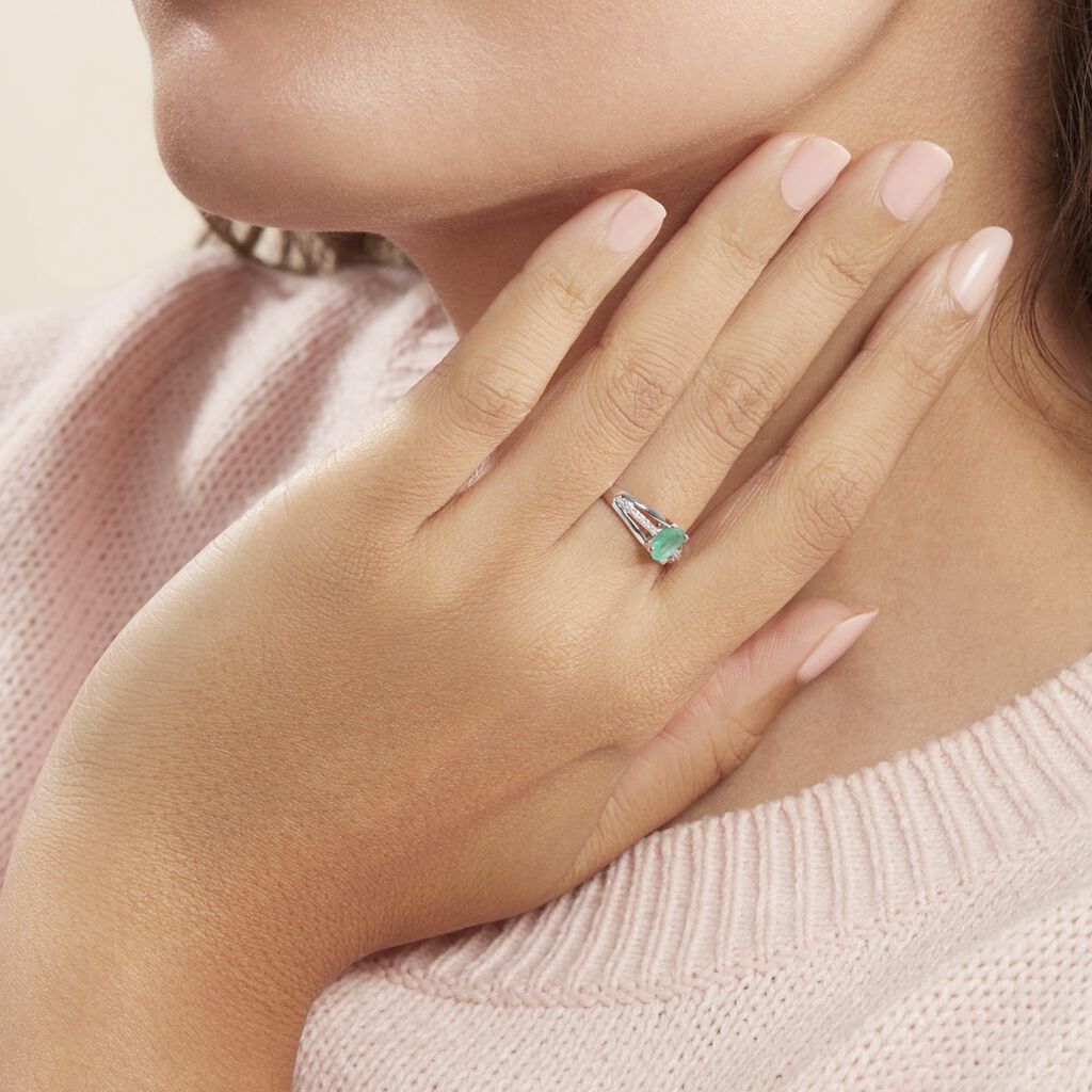 Bague Denise Or Blanc Emeraude Et Diamant