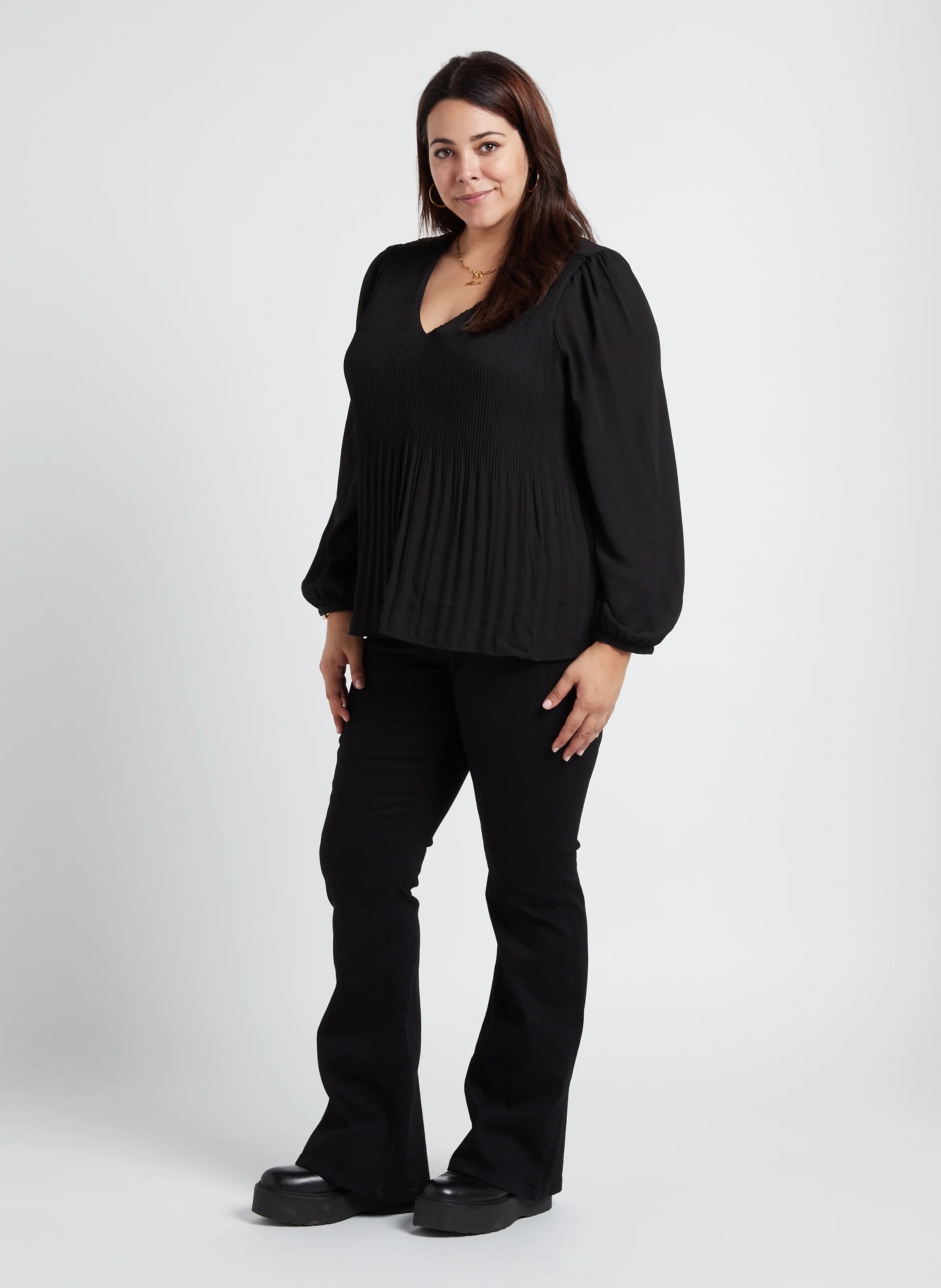 CINDY - Blouse col V plissée | Noir