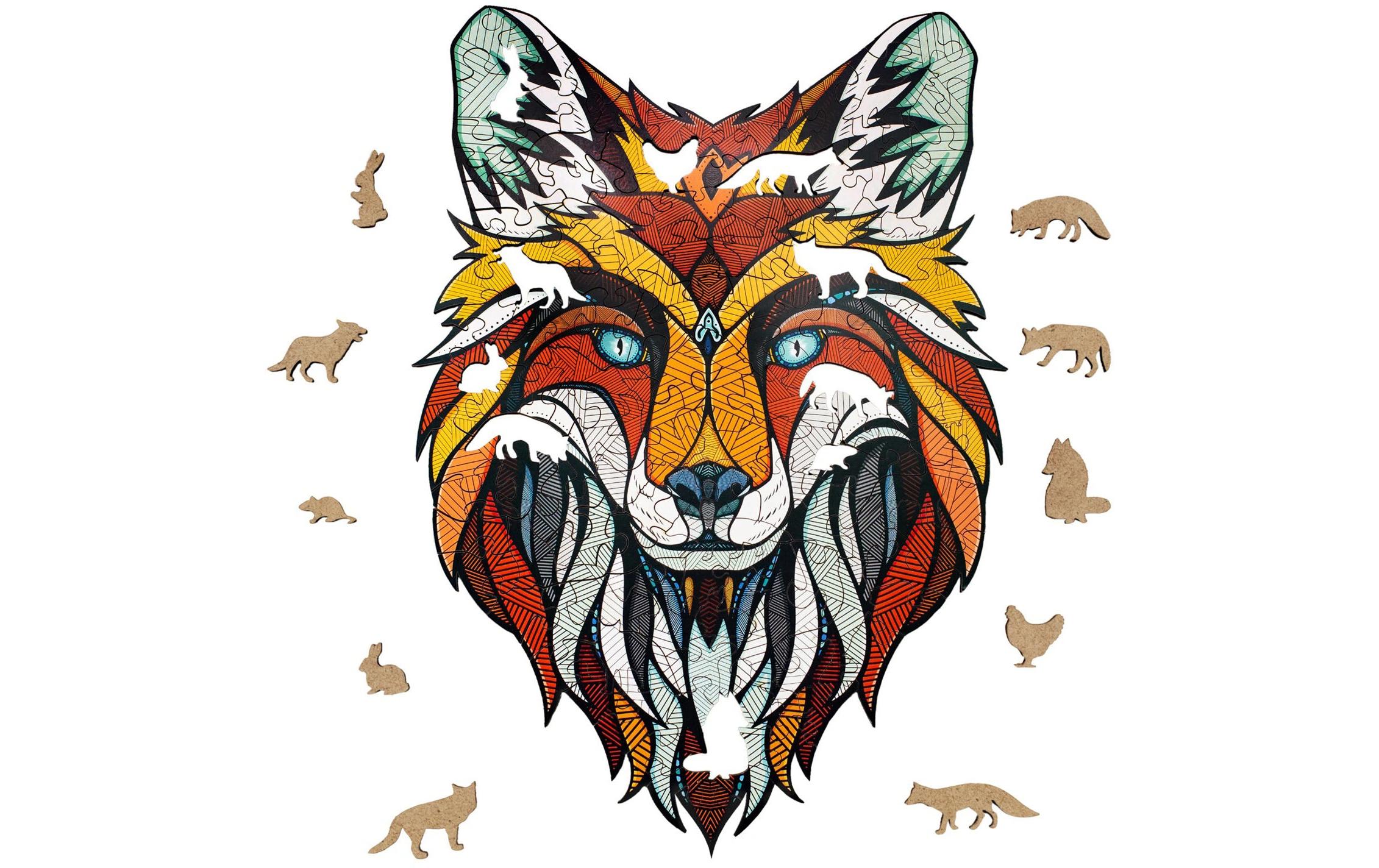 Holz-Puzzle Fuchs 141 TeileFarbenfrohes klassisches Holzpuzzle mit ungewöhnlichen Teilen
