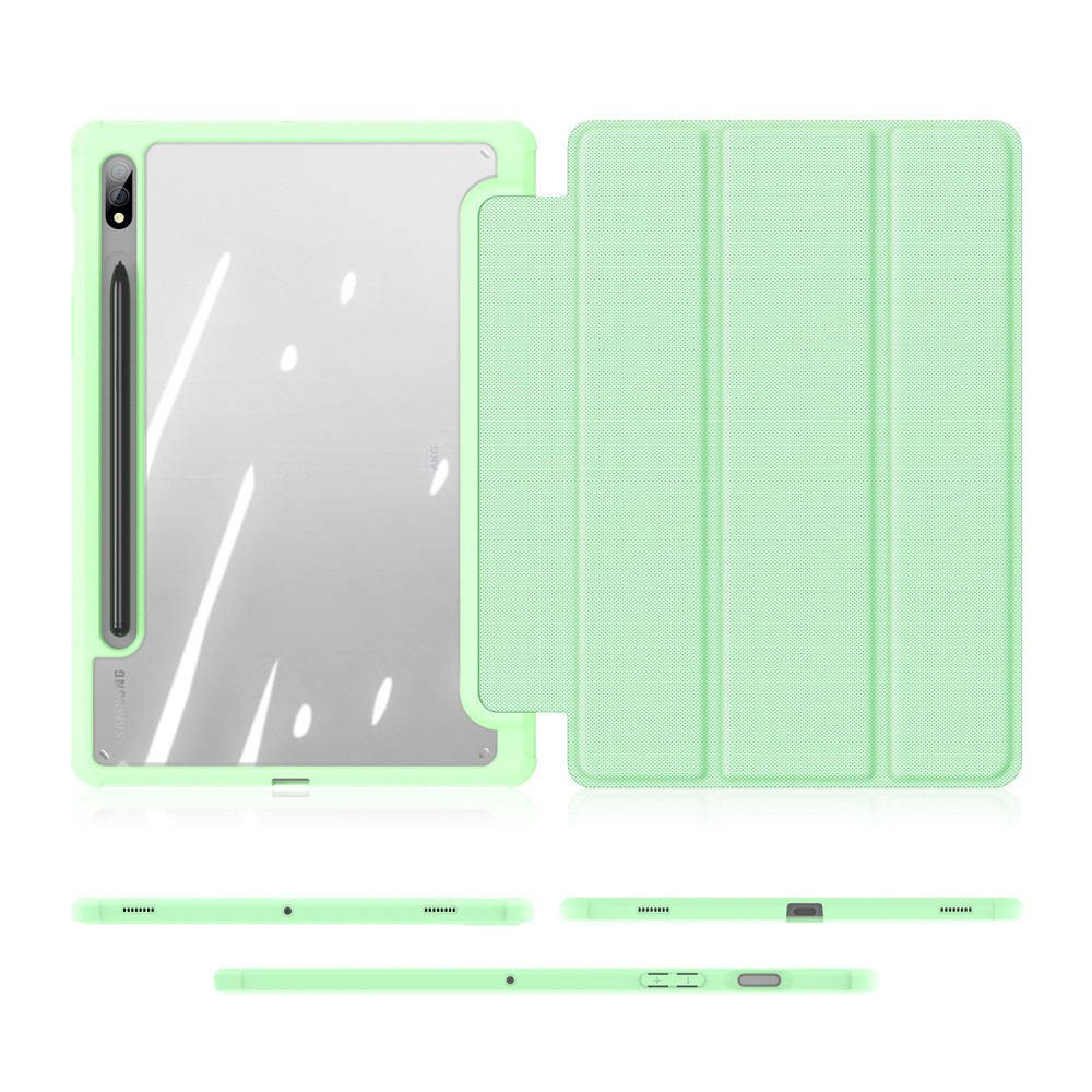 Samsung Galaxy Tab S8 / Tab S7 Leder Tasche Smart Cover Schutzhülle   S-Pen Halter - Grün