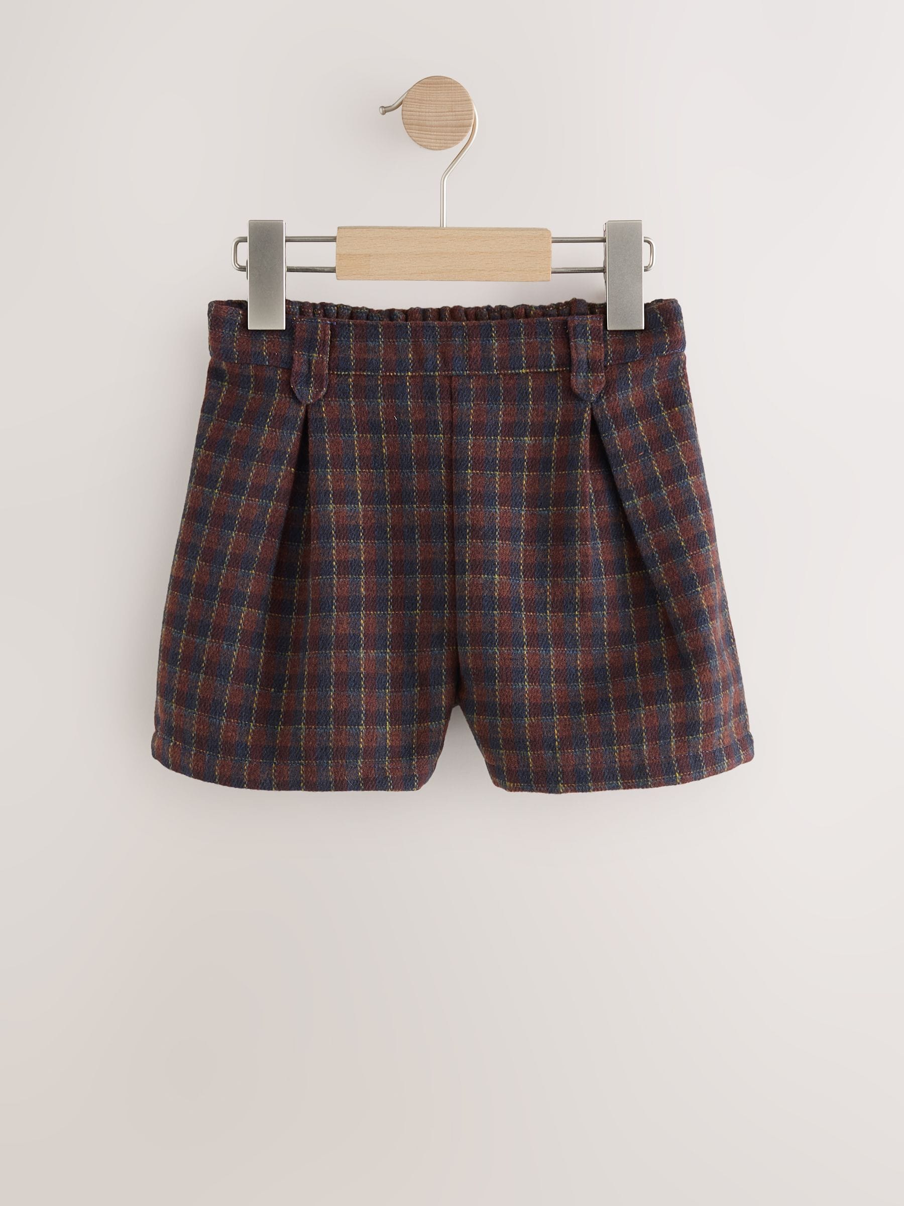 Bruin geruit - Shorts met geplooide voorkant (3-16jr)