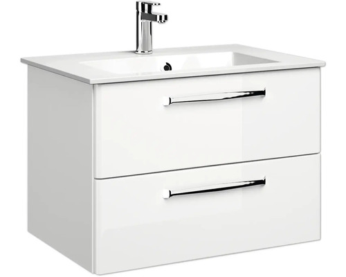 Pelipal Kumba badkamermeubelset (B x H x D): 137 x 200 x 50 cm, witte glanzende fronten, 5-delige set inclusief witte mineraalstenen wastafel, halfhoge kast en onderkast (artikelnr. 99.770126092)