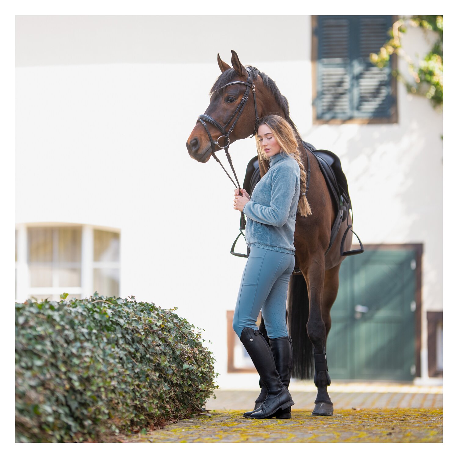 RIDE now Softshell Grip-Vollbesatz-Reithose - sky blue