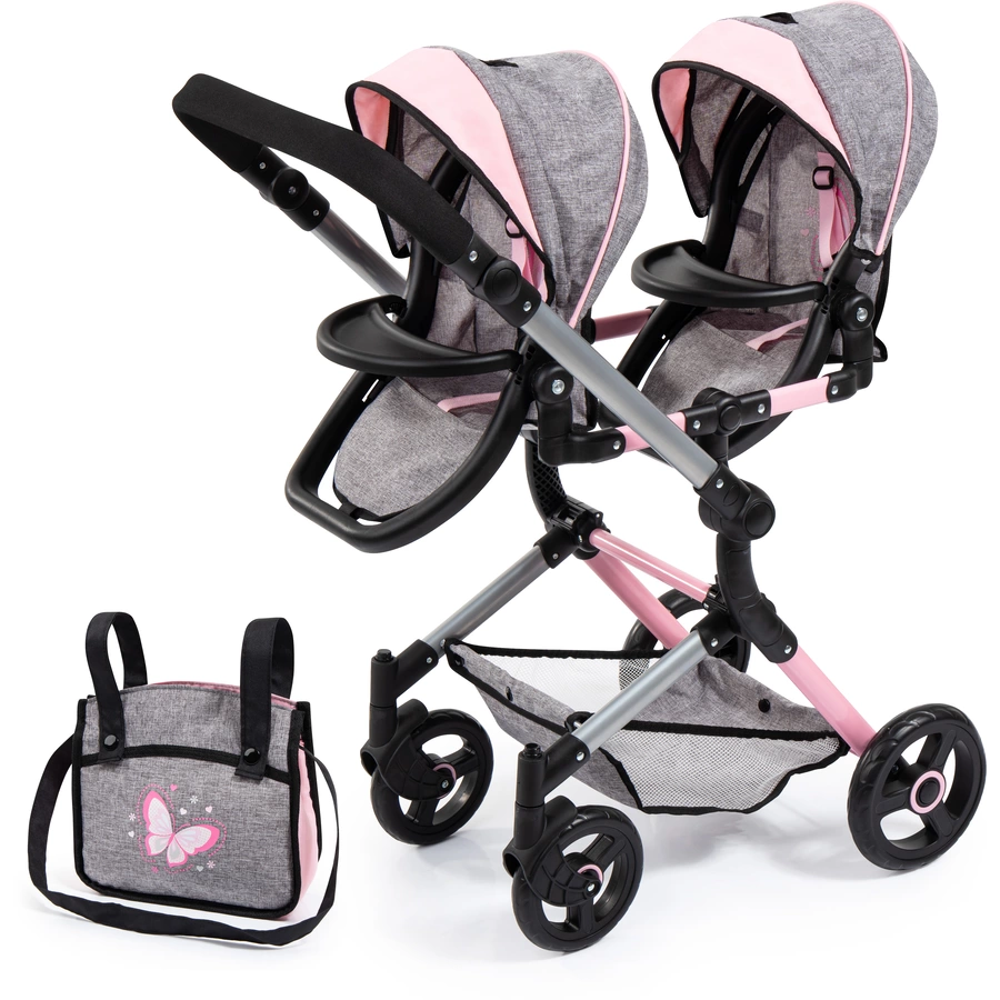 bayer Design Zwillings-Puppenwagen Twin Neo graurosa, mit Schmetterling