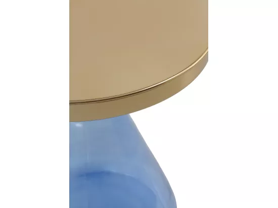 Table d'appoint avec base en verre bleu et plateau en métal doré