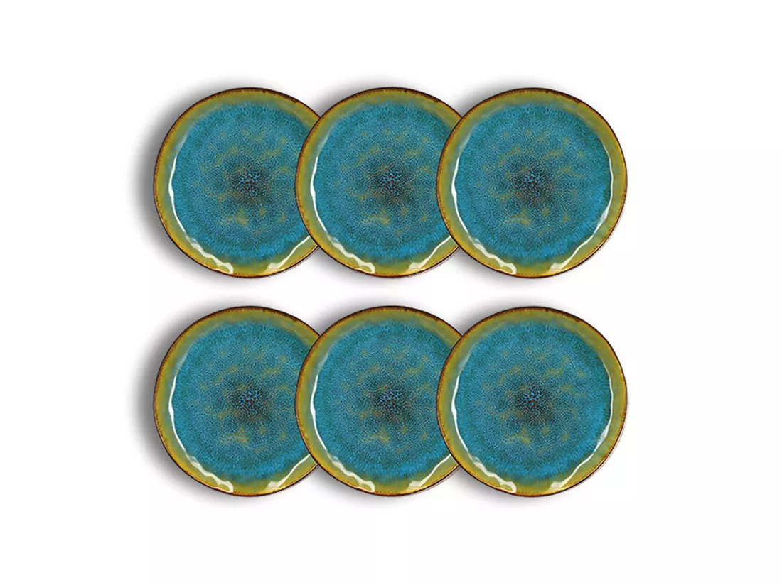 Ogo Living - Lot 6 Assiettes Dessert Motala 20.5cm En Gres Bleu