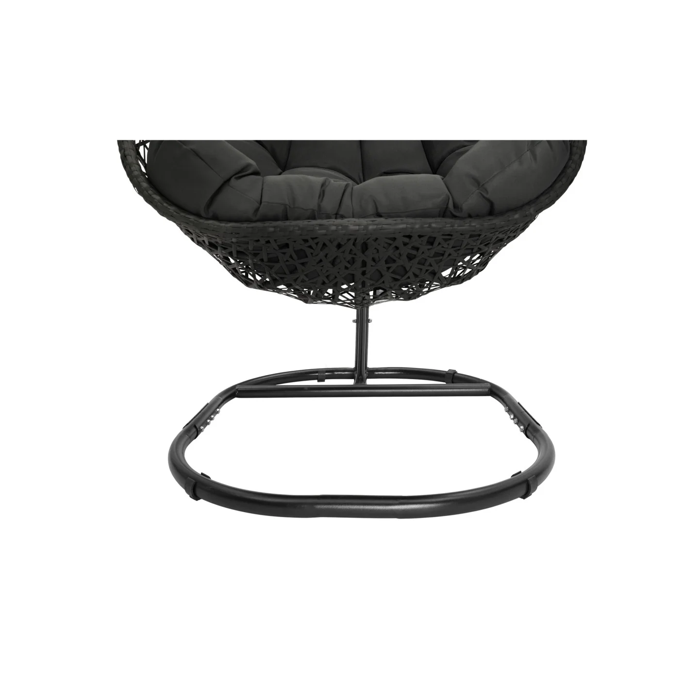 Fauteuil lune suspendu ajouré effet rotin avec coussin gris
