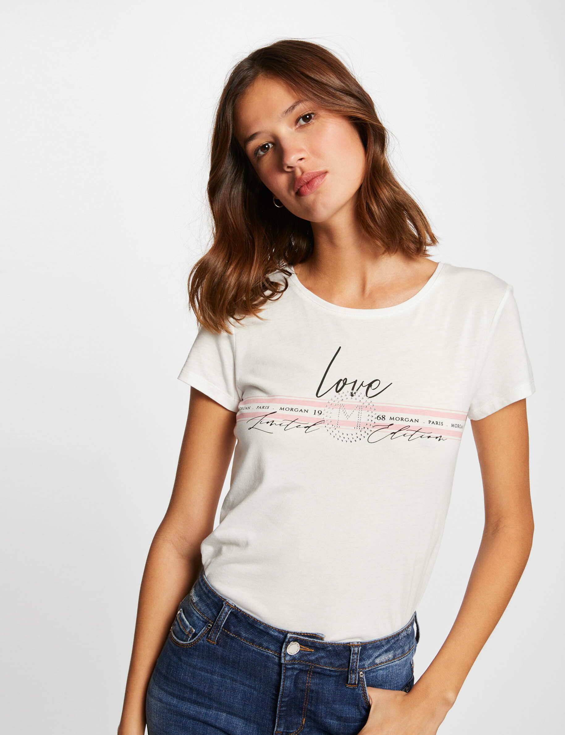 T-shirt manches courtes à inscription corail femme - corail