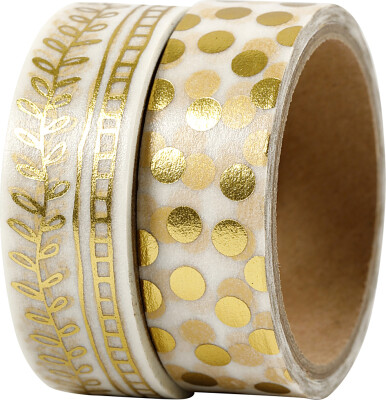 Masking Tape - Ranke Og Prikker - Folie - B 15 MM - Guld - 2X4 M