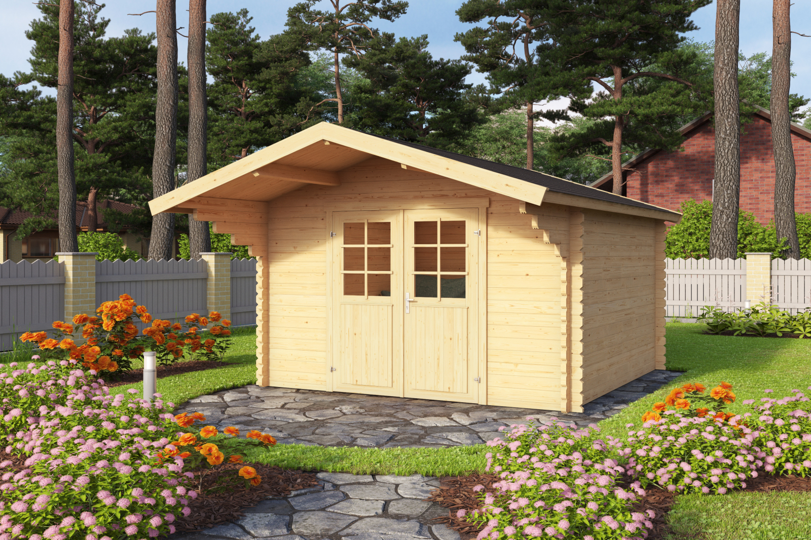 Gartenhaus VILJANDI - Fichte massiv - naturbelassen - 300x300 cm