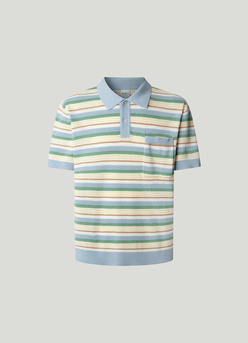 PEPE JEANS<br>Camisa polo de crochê com listras