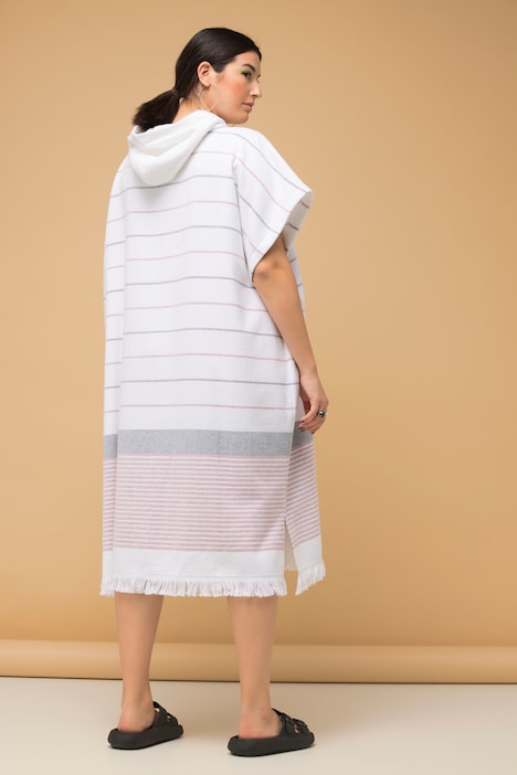 Badeponcho, Boxy Shape, Kapuze, Fransen, Streifen