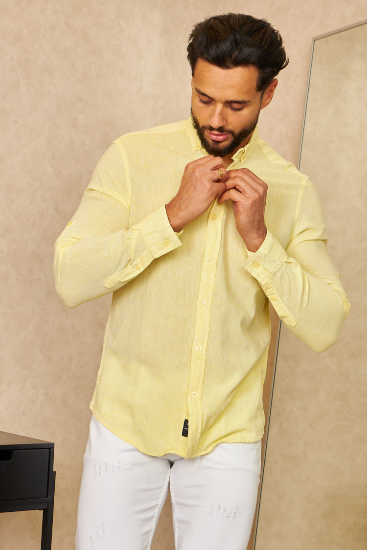 Chemise en lin jaune manches longues