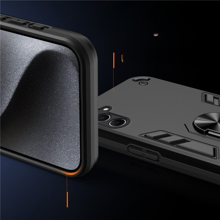 Samsung Galaxy A56 Hybrid Hardcase Hülle   Magnetischer Kickstand Haltering - Schwarz