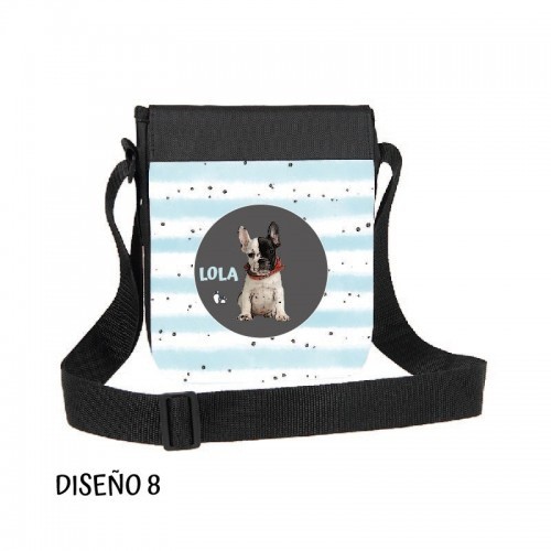 Bolsa de ombro listrada azul-clara personalizável em preto