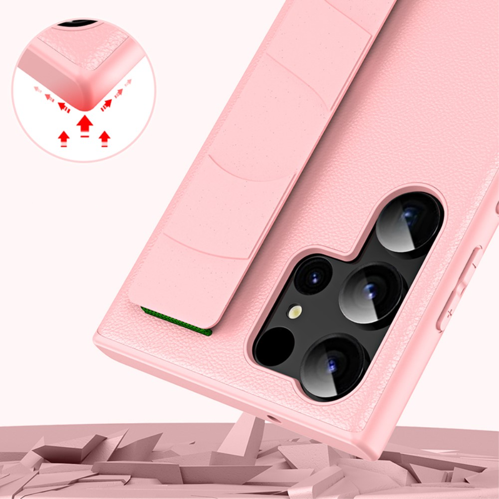 Samsung Galaxy S23 Ultra 5G Gummi Case Hülle Litchi Look mit Handschlaufe - Schwarz