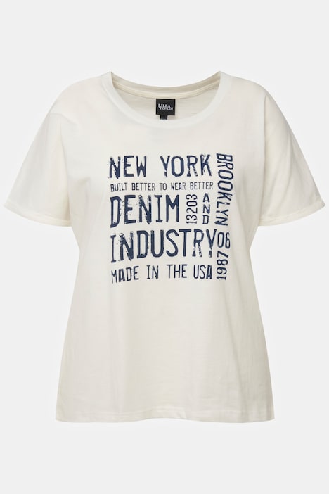 T-Shirt, Denim-Druck, Oversized, Rundhals, Halbarm