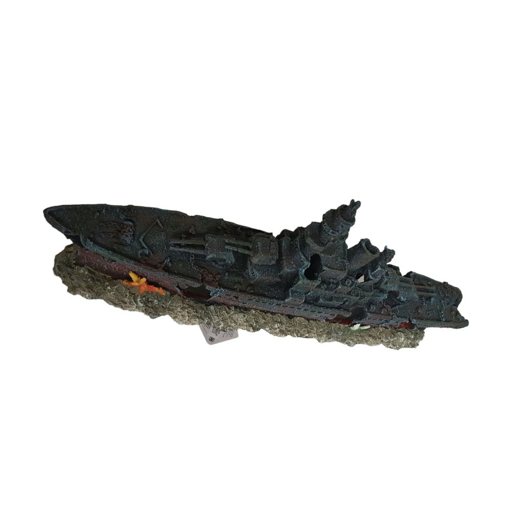 Bateau épave 48.5 x 10 x h 19cm, décoration aquarium