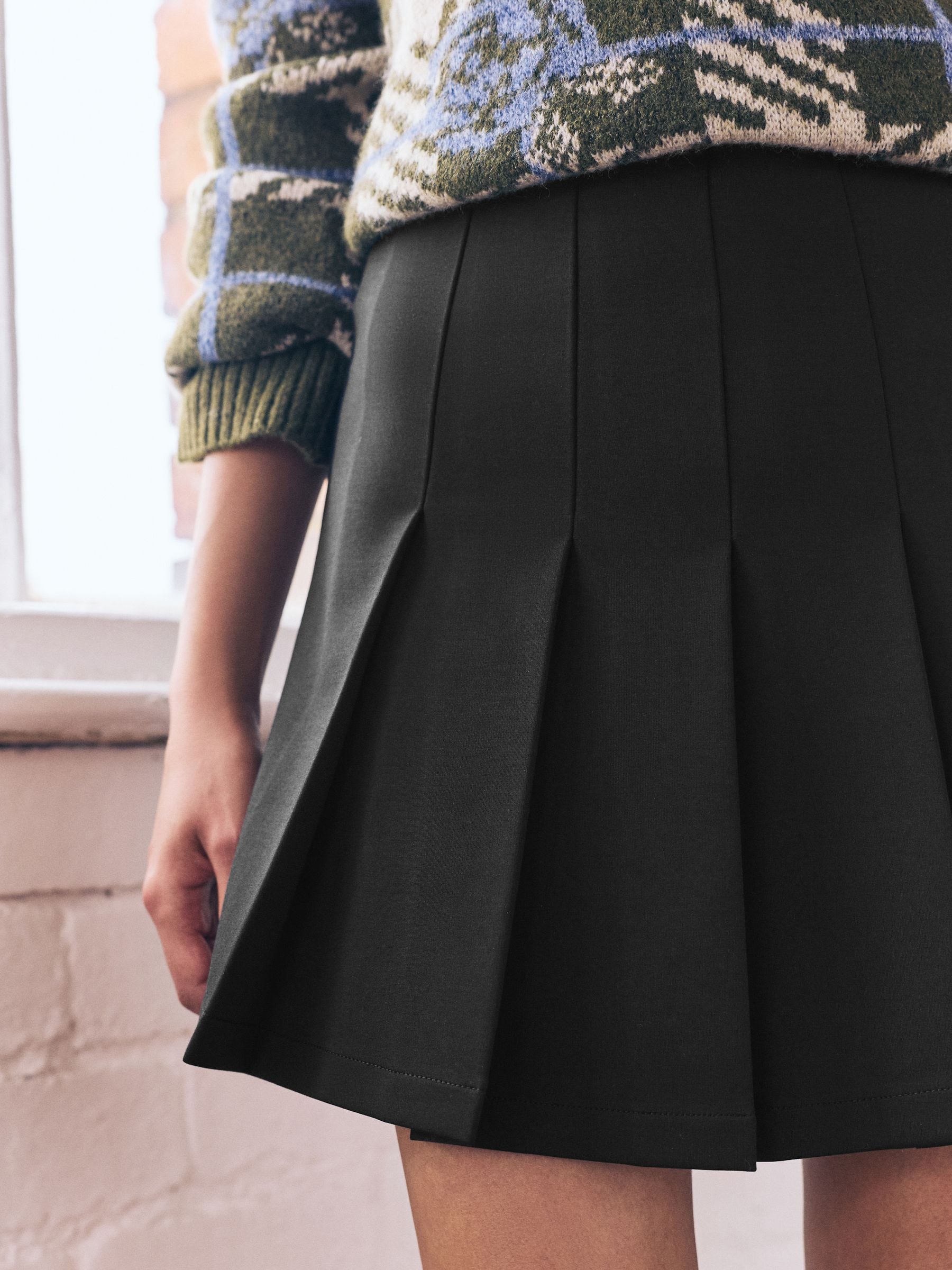 Zwart - Mini Jersey Pleated Skirt