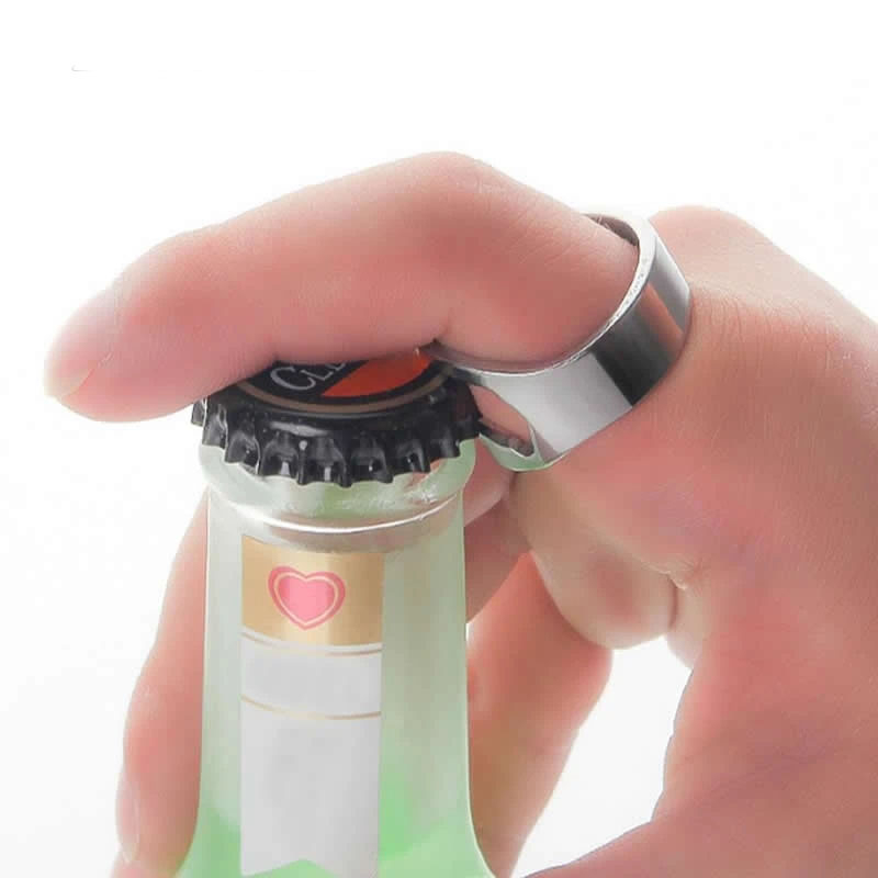 (Ø22mm) 2in1 Edelstahl Ring Flaschenöffner Bier Deckel Entferner Kronkorken Fingerring - Silber