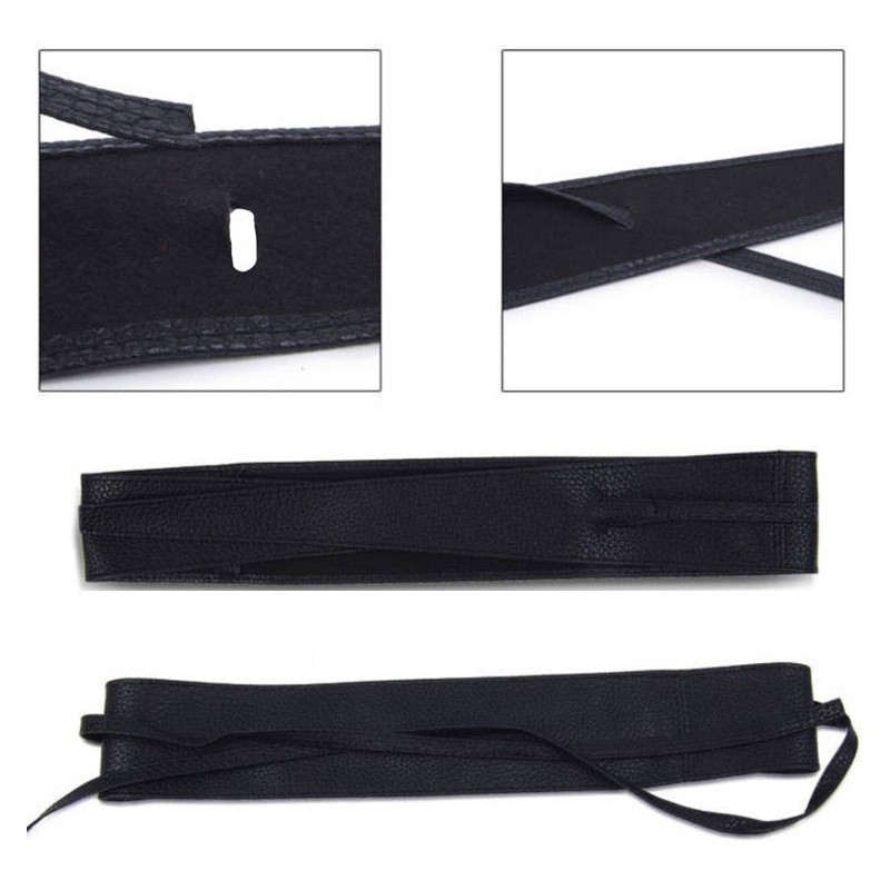 (74-90cm) Leder Taillengürtel Accessoire Wickelgürtel mit Schlaufe - Schwarz