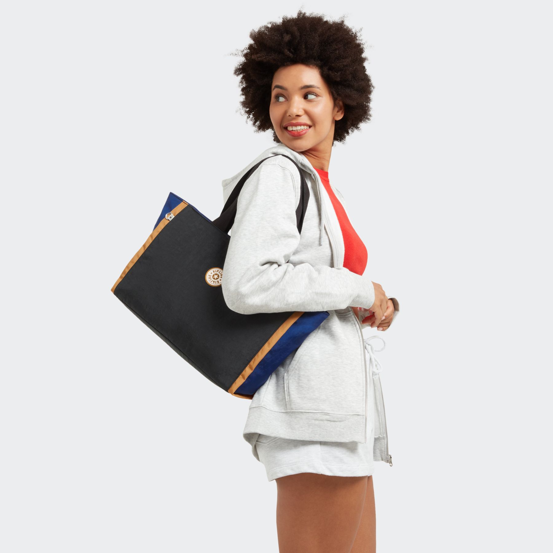 NALO Grand sac fourre-tout avec compartiment principal zippé - Black Blue Beige